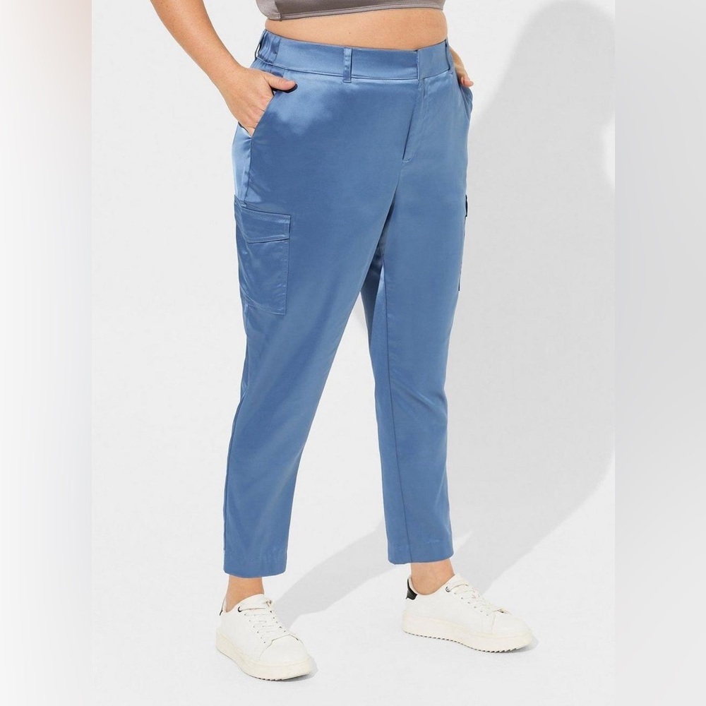 TORRID Relaxed Taper Satin Cargo Ceil Blue Pant - Picture 2 of 4